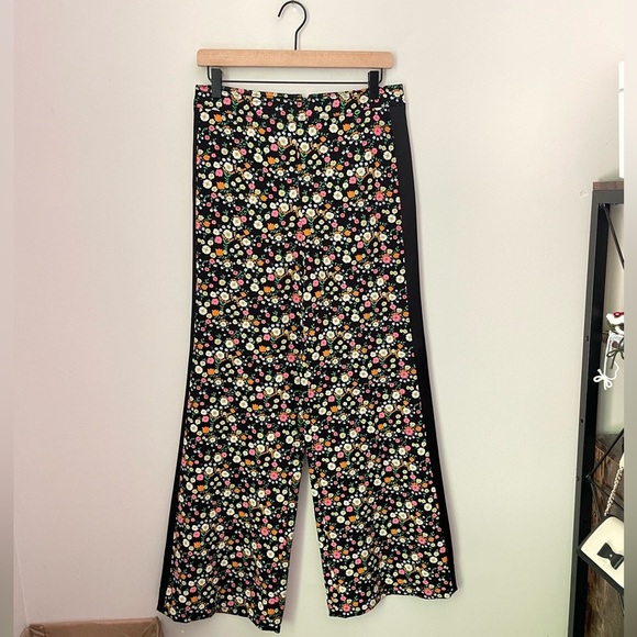 Tory Burch Black Floral Print Wide Leg Pants Size 4 - Picture 1 of 10